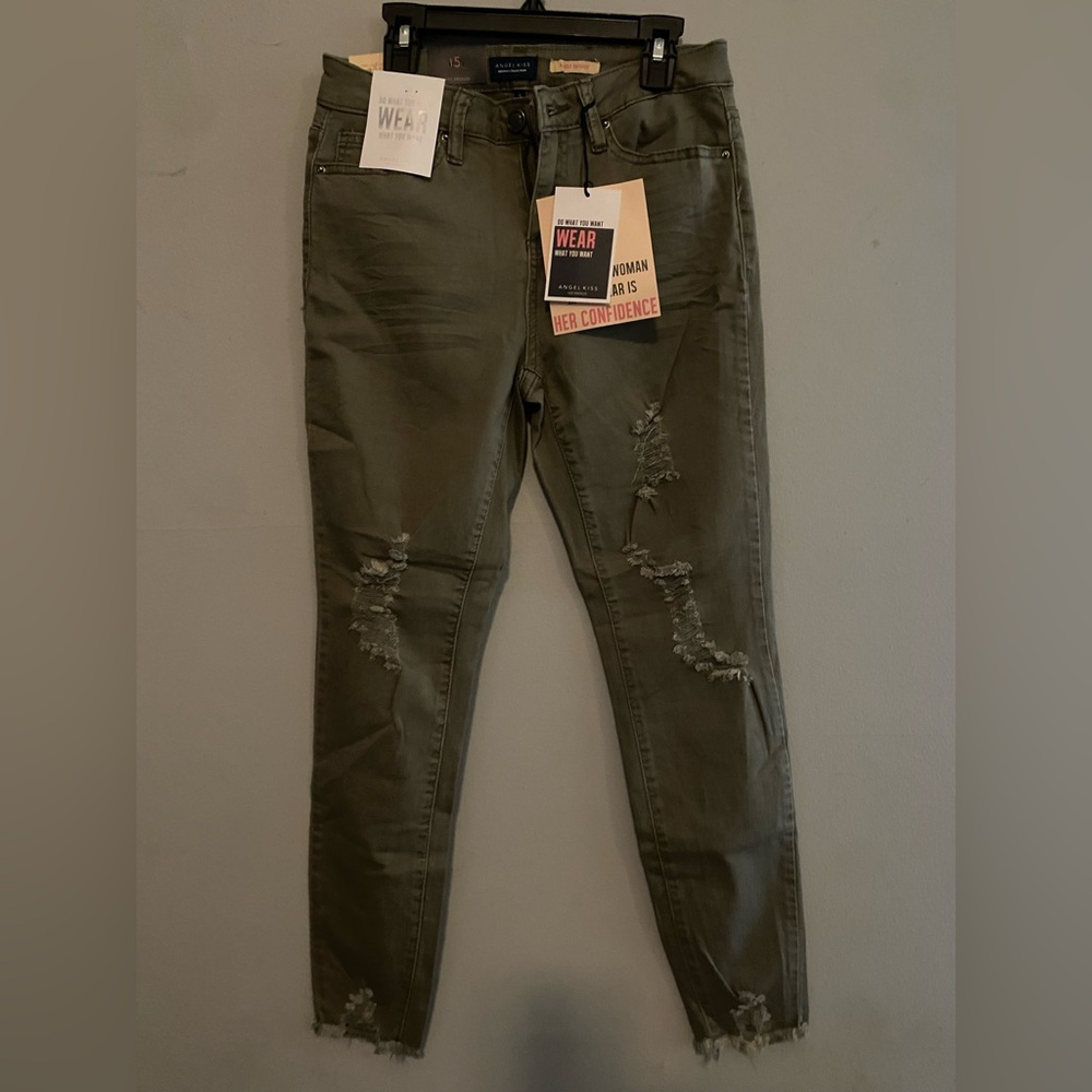 Olive Green Ankle Skinny Jeans